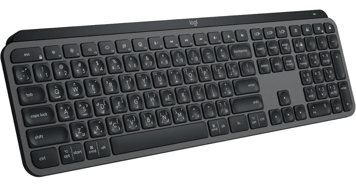 Logitech MX KEYS S Full Size Wireless Bluetooth Illuminated Backlighting Low Profile Keyboard, USB-C Rechargeable Li-Po (1500 mAh) - Multi Bluetooth Devices For Win, Mac, Linux, iPadOS - Graphite (عربي)