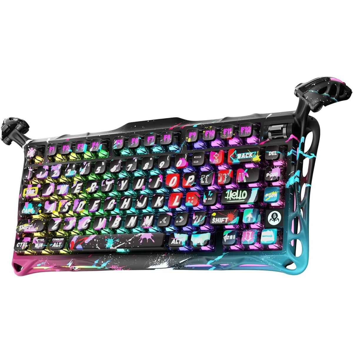 GravaStar Mercury V75 Pro 75% Hall Effect Magnetic Switch Gaming Keyboard, Only Wired, Hot‑Swappable, 8000 Hz Polling, Dual‑Zone RGB, Semi‑Aluminum Frame - Neon Graffiti | GSV75Pro |