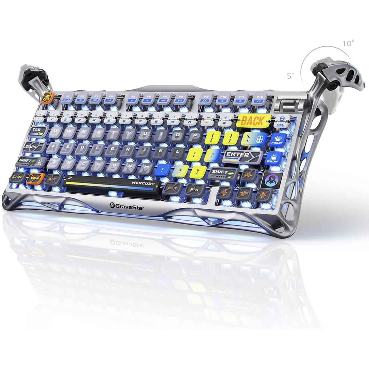 GravaStar Mercury K1 Pro Wireless Mechanical Gaming Keyboard, 75% Layout RGB Custom Keyboard, Hot-Swappable Linear Switches – Aluminum Alloy, Interstellar Silver Brushed Metal Look | K1Pro75ISilver |