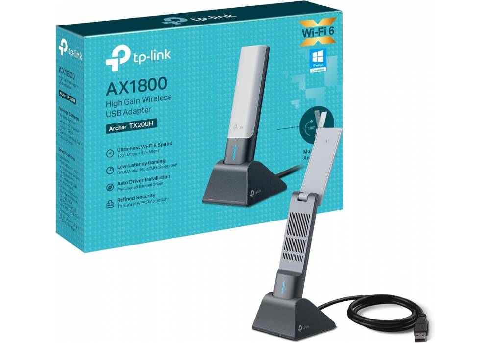 TP-Link Archer TX20UH WiFi Dongle, AX1800 Wi-Fi 6 Wireless USB wifi Adapter for PC, Dual-Band High Gain Wifi dongle, 1.2 meter USB 3.0 cable, Low-Latency, Supports Windows 10/11, Highly Secure WPA3
