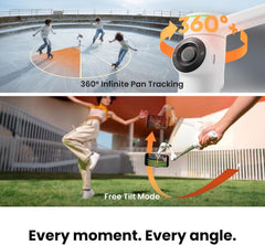 Flow 2 Pro AI Tracker Bundle White - Industry-First AI Phone Gimbal with Apple DockKit, Pioneering 360º Pan Tracking, Free Tilt, Built-in Tripod/Selfie Stick, Portable Vlog/Travel Stabilizer