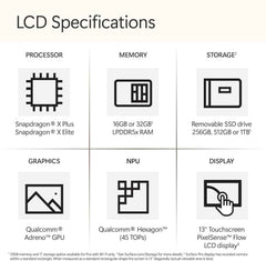 Surface Pro 2-in-1 Laptop/Tablet (2024), Windows 11 Copilot+ PC, 13" Touchscreen Display, Snapdragon X Plus (10 Core), 16GB RAM, 512GB Storage, Sapphire