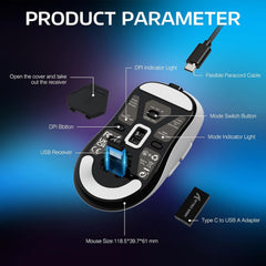 ATTACK SHARK X3PRO 4K/8K Lightweight Wireless Gaming Mouse with Tri-Mode(Wired/2.4GHz/BT),PAW3395 Optical Sensor,26K DPI,Kailh GM8.0 Switch,Long Battery,7 Buttons for PC/Laptop/Win/Mac(White)