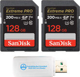 SanDisk 128GB SD Extreme Pro Memory Card (Two Pack) Works with Nikon D3500, D7500, D5600 Digital DSLR Camera (SDSDXXD-128G-GN4IN) Bundle with (1) Everything But Stromboli MicroSDXC & SD Card Reader