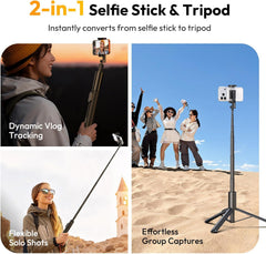 Phone Tripod Selfie Stick, ULANZI SK27 61" Extendable Selfie Stick for iPhone/Android with Wireless Remote Cold Shoe Mount, Portable Phone Tripod Stand for Video Recording, Stream, Travel, Vlogging