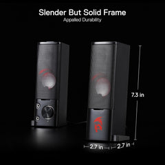 Redragon GS550 PC Gaming Speakers, 2.0 Channel Desktop Computer Sound Bar with Compact Maneuverable Size, Headphone Jack, Quality Bass & Decent Red Backlit, USB Powered w/ 3.5mm Cable