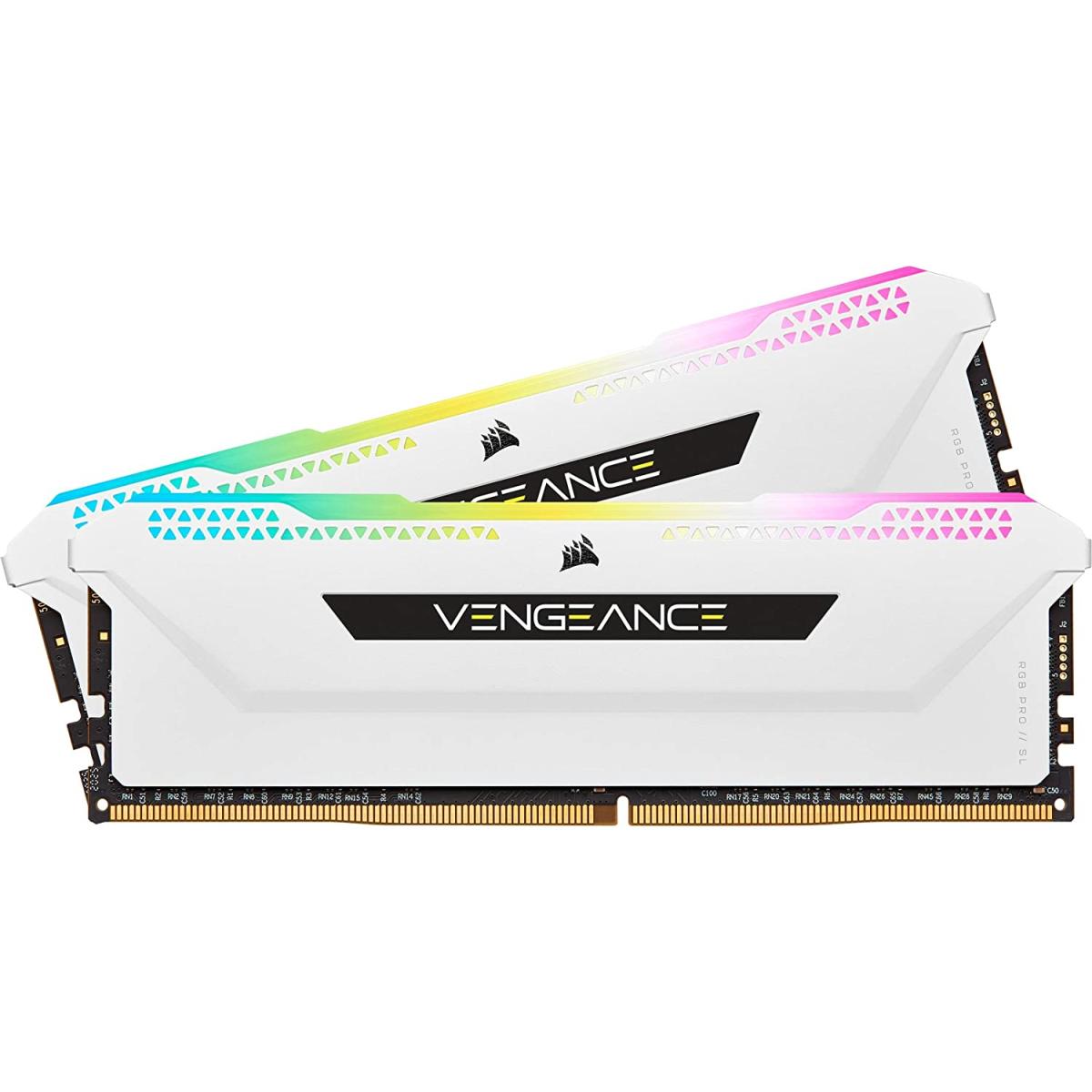 CORSAIR VENGEANCE RGB PRO SL 32GB (2x16GB) DDR4 RAM 3200MHz CL16 Memory Kit — White | CMH32GX4M2E3200C16W | - CompuMe