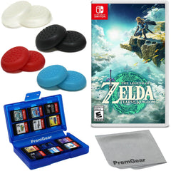 The Legend of Zelda: Tears of the Kingdom - Nintendo Switch (US Version), with PremGear Thumb Grips (8 pack - Black, Blue, Red & Clear), 24 Slot Game Card Holder & Cleaning Cloth