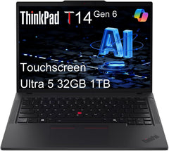 Lenovo ThinkPad T14 Gen 6 Business AI PC Laptop (14" FHD+ Touchscreen, Intel 12-Core Ultra 5 225U (> Ultra 7 155U), 32GB DDR5, 1TB SSD), 2x Thunderbolt 4, Backlit, Fingerprint, IR Webcam, Win 11 Pro