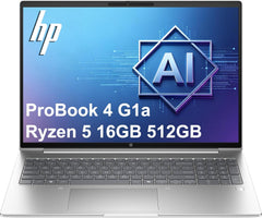 HP ProBook 4 G1a Business AI PC Laptop (16" FHD+, AMD Ryzen 5 230 (> Intel i7-1355U), 16GB DDR5 RAM, 512GB SSD, Radeonβ―760M Graphics), HP Wolf Security, Backlit, Fingerprint, 1080p Webcam, Win 11 Pro