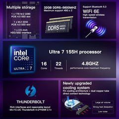 ASUS NUC 14 Pro, Intel NUC 14 Pro NUC14RVH Revel Canyon AI Mini PC, Core Ultra 7 155H CPU, Intel Arc GPU,32GB RAM, 1TB SSD, Win 11, Mini Computer 8K/4K Quad Display/WiFi 6E/BT 5.3/Thunderbolt 4