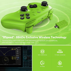 8Bitdo Ultimate 2 Wireless 2.4G Controller (TMR Joystick Update), Star-Ring RGB Lights, Adjustable Trigger Locks, Gamepad with Charging Dock for Windows PC, Android (Green)