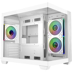 Cooler Master Elite 481 Wood (White) Micro ATX ARGB Mid Tower Tempered Glass + Wood Panoramic Dual Chamber Fish Tank Gaming Case w/ 3 x120mm ARGB Fan (Side Reverse) & Type-C | E481-WHNN-S00 |