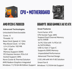 Micro Center AMD Ryzen 5 7600X3D CPU Processor Bundle with GIGABYTE B650 Gaming X AX V2 Motherboard (AM5, ATX, DDR5, USB 3.2 Gen2x2 Type-C, Wi-Fi 6E)