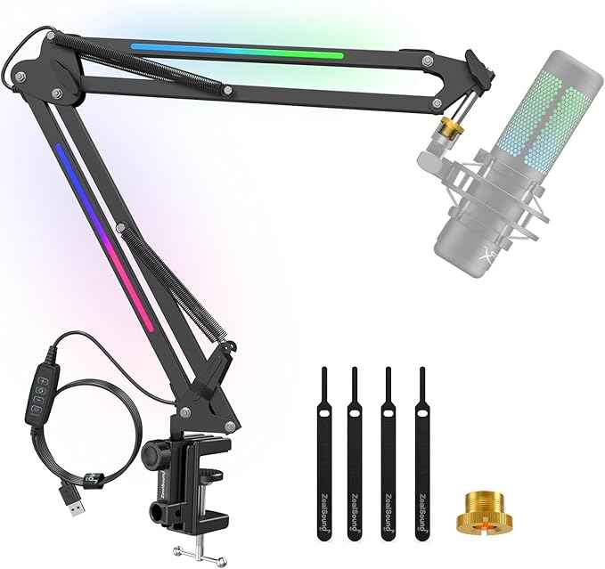 ZealSound RGB Microphone Arm Stand,Mic Arm with RGB Light