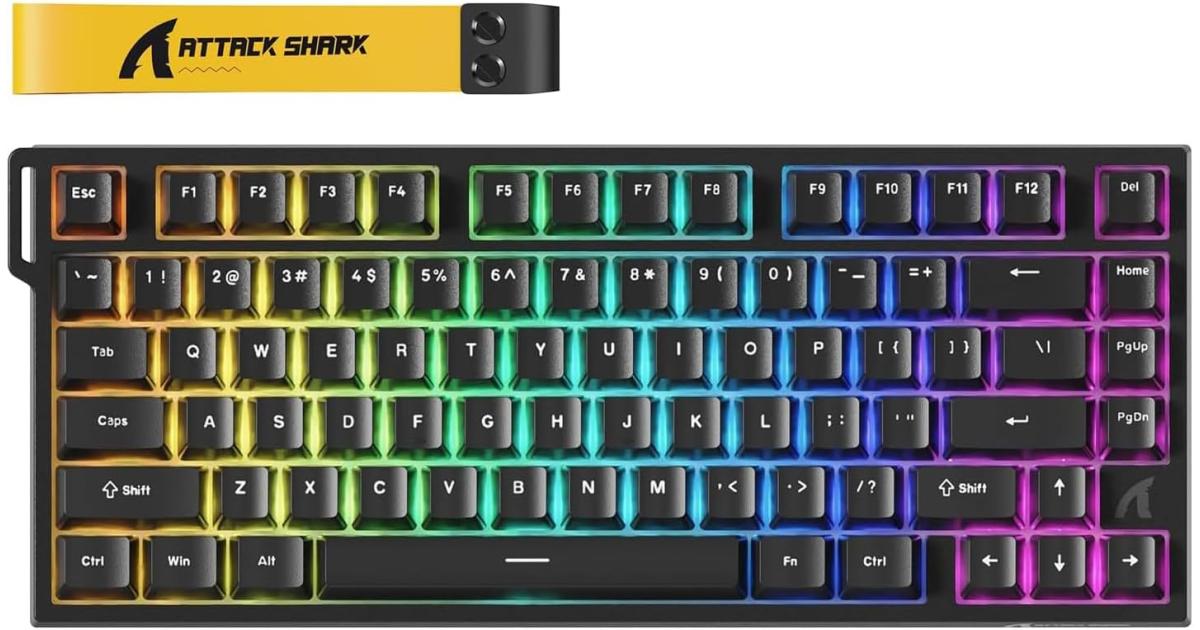 ATTACK SHARK R82 HE Rapid Trigger Wired Mechanical Gaming Keyboard TKL NKRO with 8K Polling,0.005mm RT Accuracy,256K Scan Rate,5 Layer Sound Damped,Hall Effect Magnetic Switch,Driver for PC Mac(Black) (عربي)