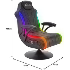 X-Rocker Monsoon RGB 4.1 Audio Pedestal Gaming Chair, 4.1 Surround Sound Light Up Gaming Seat w/ 30 Neo Motion RGB Settings, Bluetooth Wireless Speakers, Subwoofer and Vibration, Padded Armrests Faux Leather - BLACK | X-Rocker Monsoon RGB Gaming Chair | O
