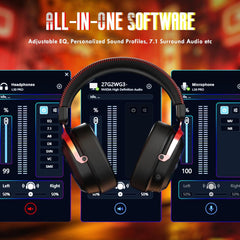 ATTACK SHARK L30Pro Wireless Gaming Headset with 2.4Ghz/BT/Wired, Long Battery Life with Detachable Microphone 7.1 Surround Sound Ultra-Low Latency for PC/PS5/Xbox/Switch/Mobile Black&Red