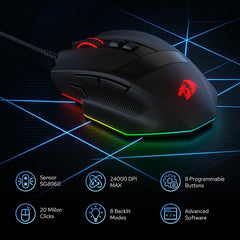 Redragon M923 Wired RGB Optical Gaming Mouse 24K DPI Remapping Keys | Stable Lag-Free Connection, Smooth Precise Tracking, Custom Macro Keybinds, Vibing Backlight, Ergonomic Grip Body Comfort