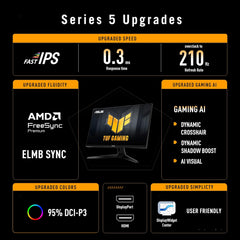 ASUS TUF Gaming 27” 1440P Monitor (VG27AQL5A) – QHD (2560 x 1440), 210Hz, 0.3ms, Fast IPS, Extreme Low Motion Blur Sync, Speakers, DisplayWidget Center, Gaming AI, Height Adjustment, 3 yr Warranty