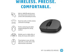 HP 150 Wireless Mouse, 3-Button with Dual Control Scroll Wheel 1600 DPI Optical Sensor with Ergonomic Design for All-Day Comfort for Lefty or Righty Use