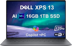 Dell XPS 13 9345 Laptop, Copilot+ AI PC (13.4" FHD+ 120Hz, Snapdragon X Plus (> Intel i7-1355U), 16GB 8448MT/s RAM, 1TB SSD), Thin & Light, 27 Hours Battery Life, IR Webcam, Wi-Fi 7, Win 11 Pro
