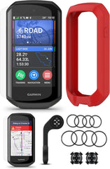 Garmin Edge 1050 Premium Cycling Computer Bundle - Color Touchscreen, Built-in Speaker, Training & Group Ride, Road Alerts with PlayBetter Silicone Case (Red), Screen Protectors, Tether & More