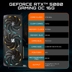 GeForce RTX 5080 Gaming OC 16G Graphics Card, WINDFORCE Cooling System, 16GB 256-bit GDDR7, GV-N5080GAMING OC-16GD Video Card