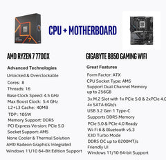 Micro Center AMD Ryzen 7 7700X CPU Processor with GIGABYTE B850 Gaming WIFI6 Motherboard (ATX, DDR5, 3X M.2, PCIe 5.0, USB-C, WIFI6)