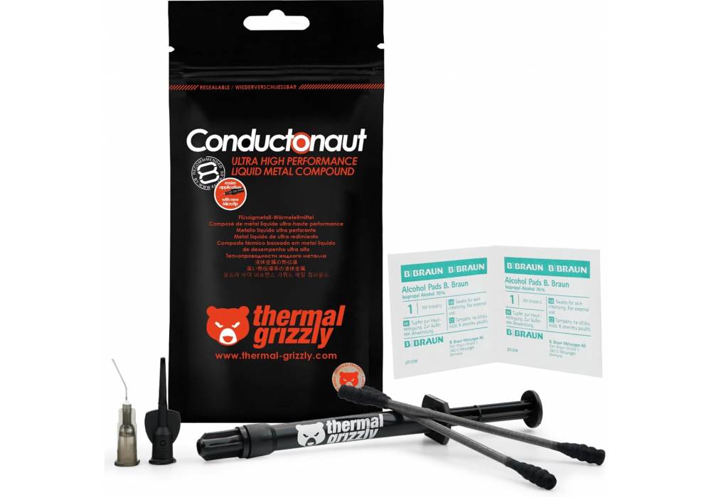 Thermal Grizzly Conductonaut - 1 Gram - High Performance Liquid Metal Compound Thermal Paste for Superior CPU/GPU/Console Cooling Thermal Grizzly Conductonaut - 1 Gram - High Performance Liquid Metal Compound Thermal Paste for Superior CPU/GPU/Console Cooling