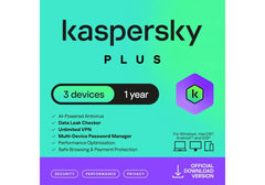 Kaspersky Plus Internet Security | 3 Device | 1 Year | Anti-Phishing and Firewall | Unlimited VPN | Password Manager | Online Banking Protection | PC/Mac/Mobile