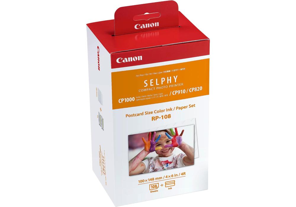 Canon RP-108 Colour Ink + 100 x 148 mm Paper Set, 108 Sheets, Compatible with SELPHY CP820/CP910/CP1000/CP1200/CP1300/CP1500