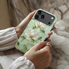DEENAKIN for iPhone 17 Pro Max Case Cute - Wireless Charging Compatible - Dual-Layer Soft Silicone + Hard Shell - Stylish Wildflower Design - Chic Phone Cover for Women - Vintage Magnolia Flowers
