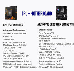 AMD Ryzen 9 9900X CPU Processor with ASUS ROG Strix X870E-E Gaming WiFi X870 ATX Motherboard (18+2+2 Power Stages, WiFi 7, 5X M.2, PCIe 5.0, USB4)