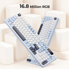 Redragon Wireless Gaming Keyboard, 98-Key Tri-Mode (BT/2.4G/Wired) RGB Computer Keyboard with Knob & Display, Fade-Resistant PBT Keycaps & 4000mAh Battery, Compatible with Windows/Mac - White Blue