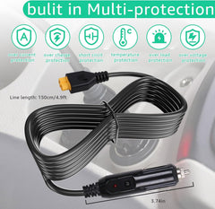 12V/24V XT60 Car Charging Cable Replacement for Ecoflow Delta/River Bluetti EB55 Anker 757/767 Portable Power Station and Solar Generators (with 2 x Fuse)