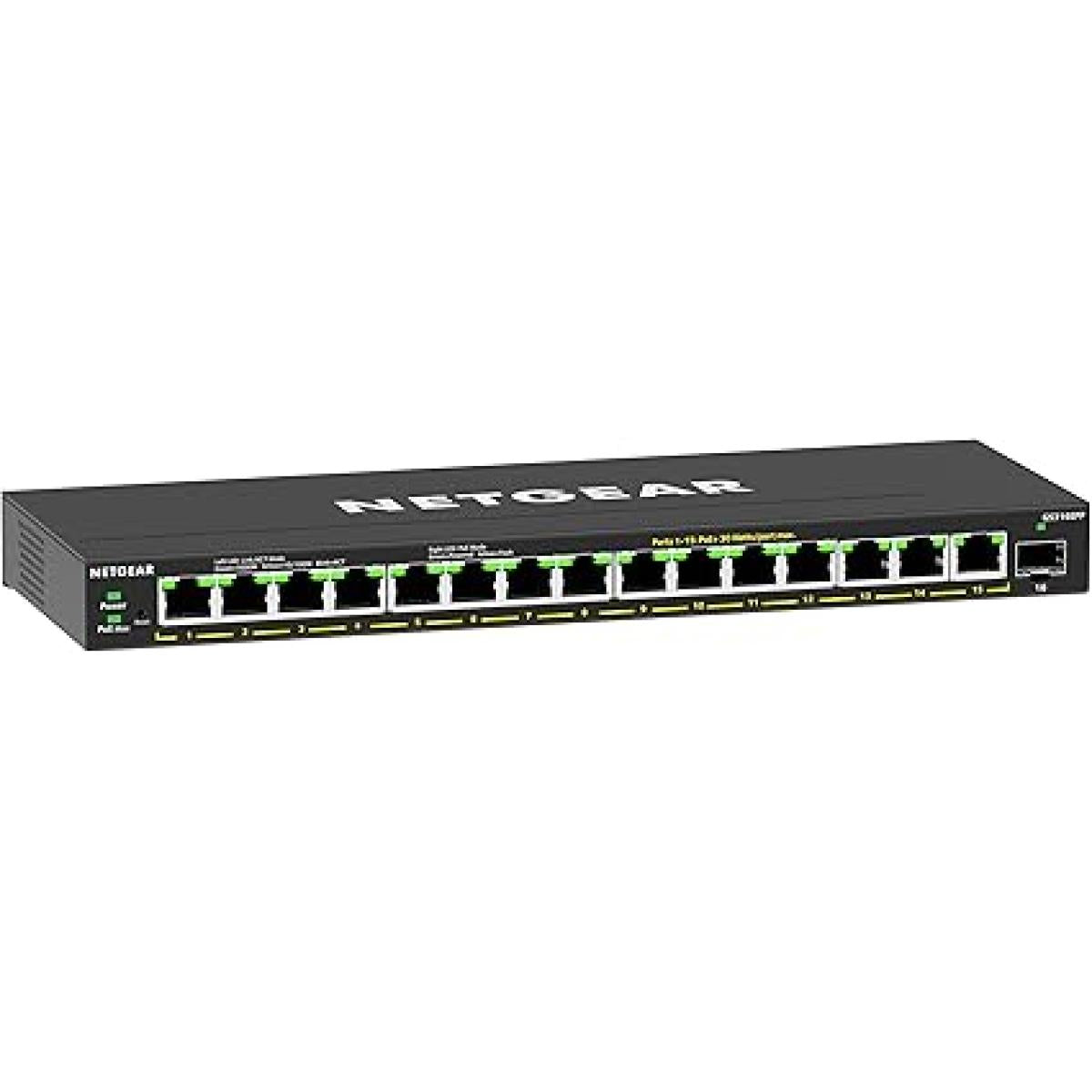 NETGEAR 16-Port PoE Gigabit Ethernet Plus Switch (GS316EPP) - Managed, with 15 x PoE+ @ 231W, 1 x 1G SFP Port, Desktop or Wall Mount | GS316EPP | - CompuMe