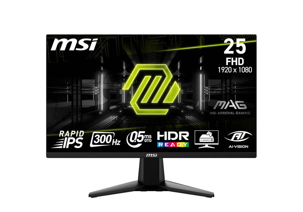MSI MAG 255XF 24.5 Inch FHD Gaming Monitor - 1920 x 1080 Rapid IPS Panel, 300 Hz / 0.5ms (GtG, Min.),120% sRGB Colour Gamut, Frameless Design, HDR Ready - DisplayPort 1.4a, HDMI™ 2.0b(FHD@240Hz) - 3 Years Warranty