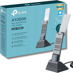TP-Link AX3000 Wi-Fi 6 High Gain Wireless USB 3.0 Adapter, Dual-Band, Auto Driver, MU-MIMO, Low- Latency, 1.2m Cable, Supports Windows 10/11, Highly Secure WPA3 (Archer TX50UH), Black | TX50UH |