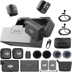 DJI Mic Mini (2 TX + 1 RX + Charging Case) Wireless Lavalier Microphone, Ultralight, Noise Cancelling, Up to 48-Hour Battery Life Bundle with 2 x Deco Gear Lapel Microphone and 5" EVA Case | DJI Mic Mini |