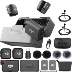 DJI Mic Mini (2 TX + 1 RX + Charging Case) Wireless Lavalier Microphone, Ultralight, Noise Cancelling, Up to 48-Hour Battery Life Bundle with 2 x Deco Gear Lapel Microphone and 5" EVA Case | DJI Mic Mini |