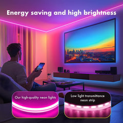 10M RGB-IC Neon LED Strip Light – 60+ dynamic lighting effects, Smart App & Remote Control with Music Sync, USB Powered, Flexible & IP68 Waterproof – ideal for gaming,home Decor,and parties