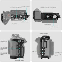 Camera Cage Pro Kit Compatible with Sony FX3/FX30 V2 | Includes Cage, Top Handle, Advanced Side Handle, Baseplate, and More | NATO Rail, Cold Shoe, 1/4"-20 and 3/8"-16 | TA-T16-C-B Black