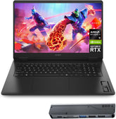 HP OMEN Ryzen 9 5060 Gaming Laptop, 17.3" FHD IPS 144Hz, AMD Ryzen AI 9 365, RTX 5060, 16GB DDR5 RAM, 1TB SSD, RGB Backlit KB, Low Blue Light, Bundle with Thunderobot 7 in-1 USB-C Hub
