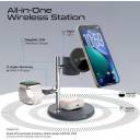 Promate Synergy-3 4-in-1 Qi2 Certified MagSafe Charging Station, 15W Wireless for iPhone 12–16, Apple/Samsung Watch, AirPods, w/Night Lamp, Magnetic Ring, Zinc Alloy, 25.5W Total Output