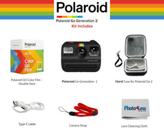 Go Generation 2 Instant Film mini Camera (Black) Bundled with Polaroid GO Color Film Double Pack, Hard Carrying Case, Lens Cleaning Cloth