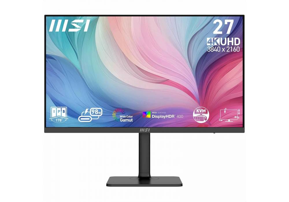 MSI Modern MD272UPHG 27" UHD Pro Office Monitor - 3840 x 2160 IPS Panel, 60Hz, Eye-Caring Screen, VESA Mallable, 4-Way Adjustable - HDMI 2.0b, DisplayPort 1.4a, Type-C, USB-B, USB-A - 2 Years Warranty