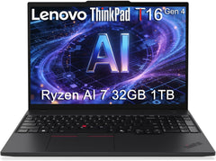 Lenovo ThinkPad T16 Gen 4 Business AI Laptop (16" FHD+, AMD Ryzen AI 7 PRO 350 (> Intel Ultra 7 255U), 32GB DDR5, 1TB SSD) Copilot+ PC, 2x Thunderbolt 4, Backlit, Fingerprint, IR Webcam, Win 11 Pro