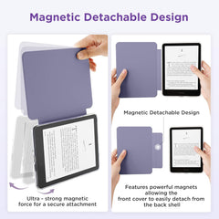 Detachable Magnetic Case for 7'' Kindle Paperwhite 12th Gen 2024 and Kindle Colorsoft Signature Edition, Slim PU Shell Cover Case with Auto Wake/Sleep, Lavender Purple