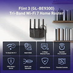 GL-BE9300(Flint 3) Tri-Band WiFi 7 Router & GL.iNet GL-MT3000 (Beryl AX) Portable Travel Router